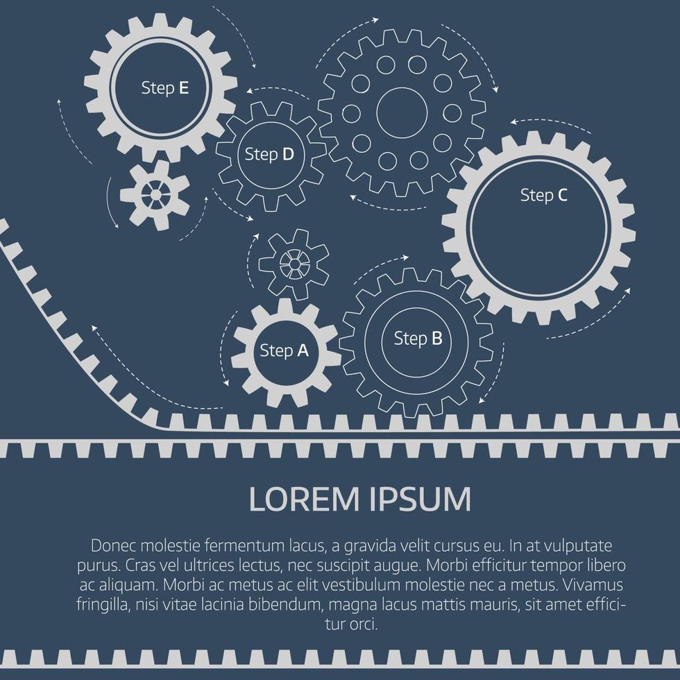 Vector illustration of gears with on the grey background. Infographic vector template