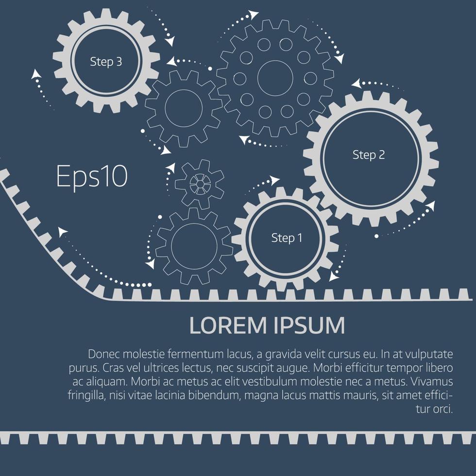 Vector illustration of gears with on the grey background. Infographic vector template