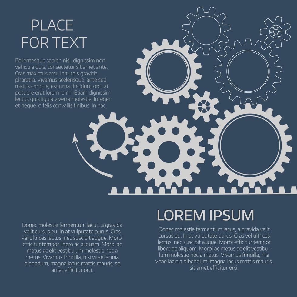 Vector illustration of gears with on the grey background. Infographic vector template