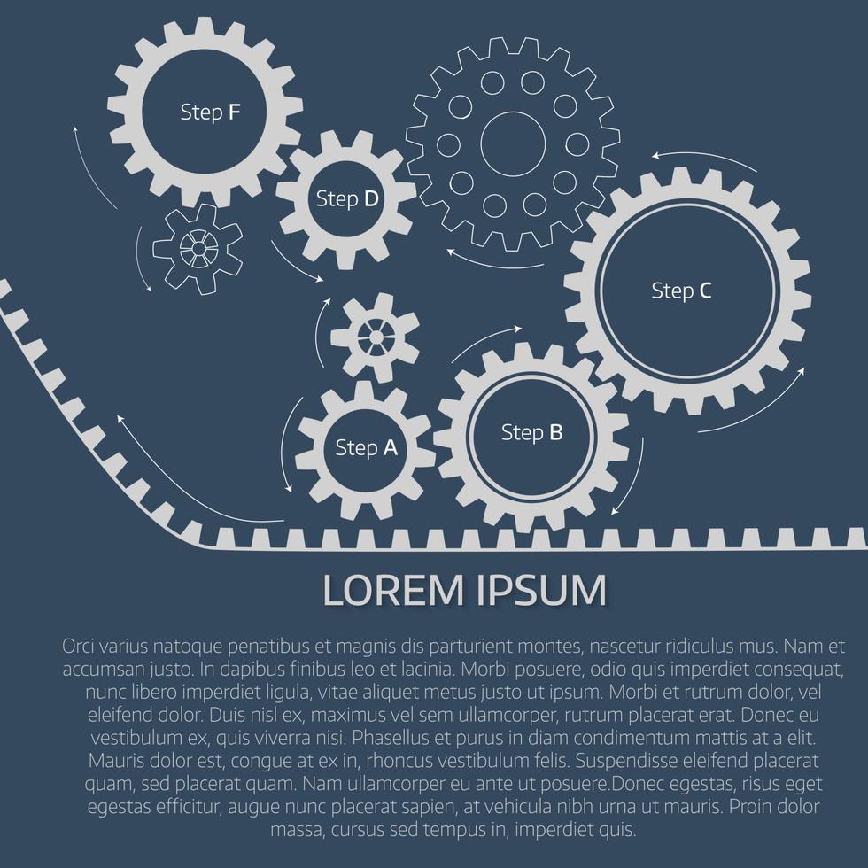 Vector illustration of gears with on the grey background. Infographic vector template