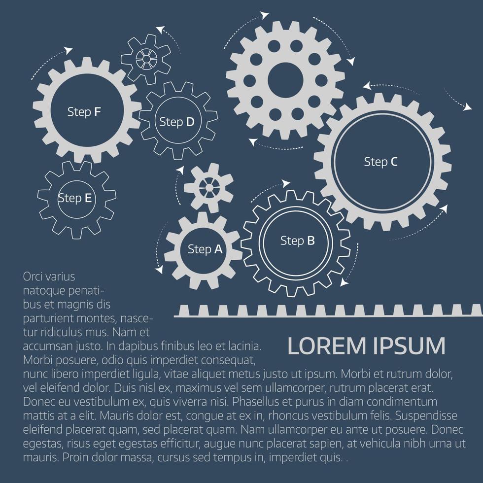 Vector illustration of gears with on the grey background. Infographic vector template