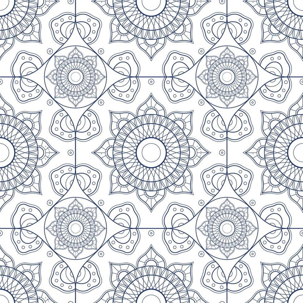 Mandala seamless pattern vector. A symmetrical round blue ornament. Ethnic draw vector