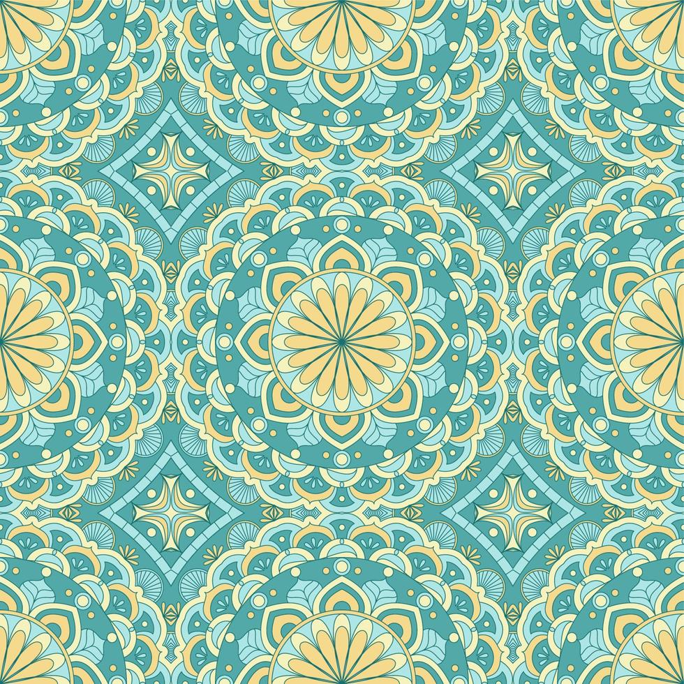 Ethnic seamless vector pattern. Green and yellow geometric flower. Can be used for design of fabric, covers, wallpapers, tiles.