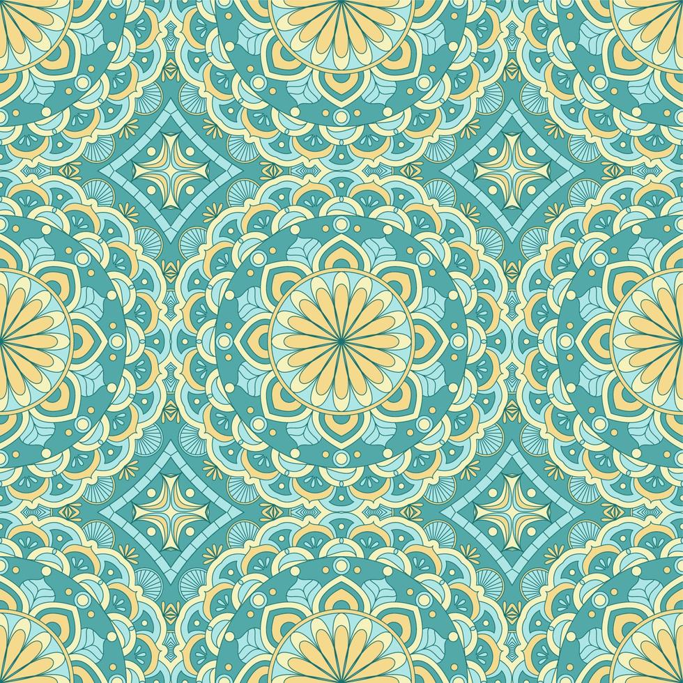 Ethnic seamless vector pattern. Green and yellow geometric flower. Can be used for design of fabric, covers, wallpapers, tiles.