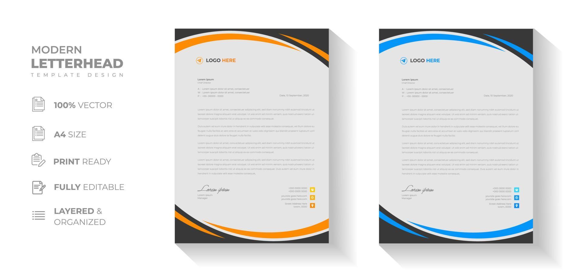 Professional and modern corporate business letterhead design with blue and yellow color vector