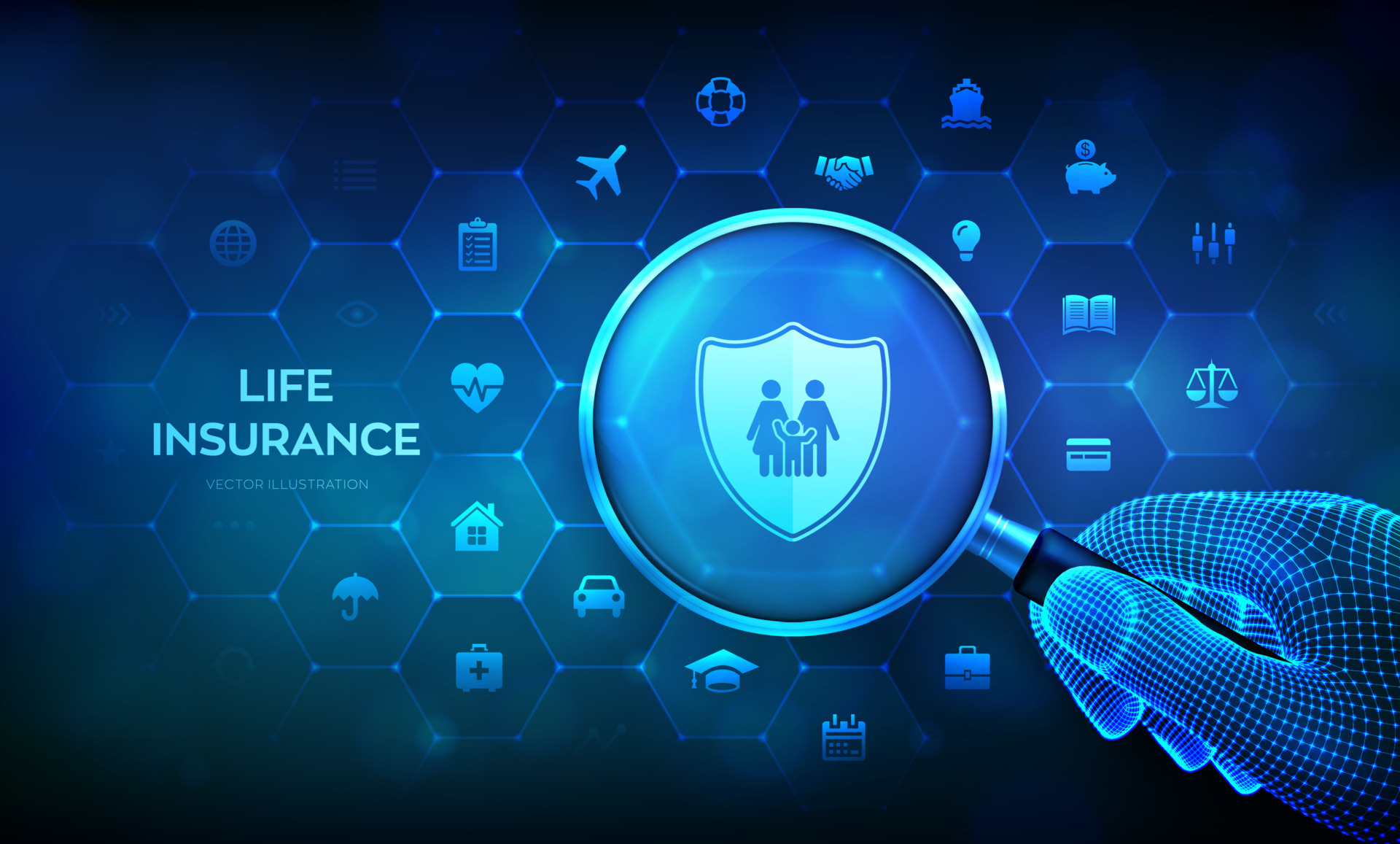 Life Insurance Concept with magnifier in hand. Family protection ...