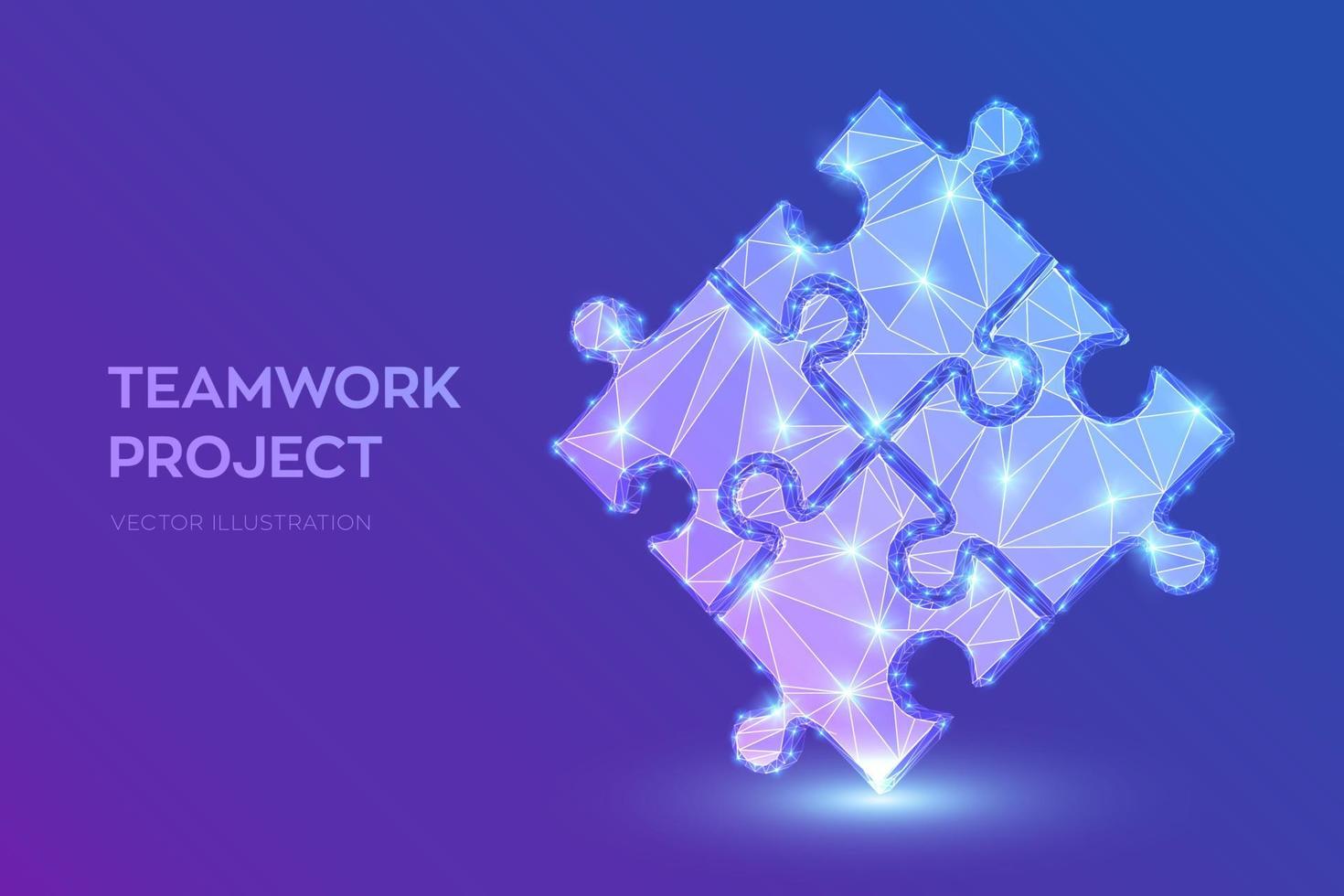 Teamwork. Puzzle elements. Team metaphor. Symbol of teamwork, cooperation, partnership, association and connection. Low polygonal puzzle pieces. Business concept of of connecting. Vector Illustration.