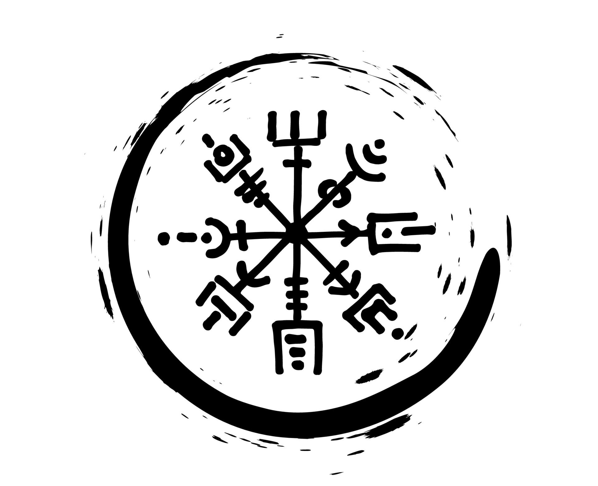 Vegvisir runic compass black pencil drawing style, Hand drawing of Viking symbols, Sacred Norse, round tattoo logo, grunge runic magic symbols, vector illustration isolated on white background 5909869 Vector Art at Vecteezy
