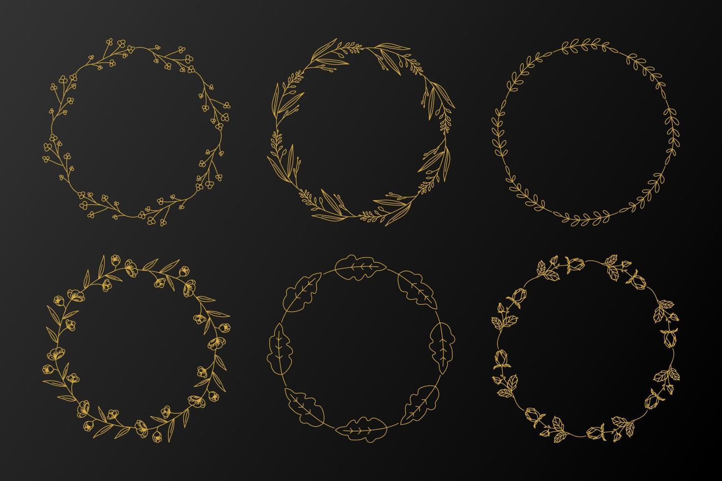 Golden circle floral frame collection vector