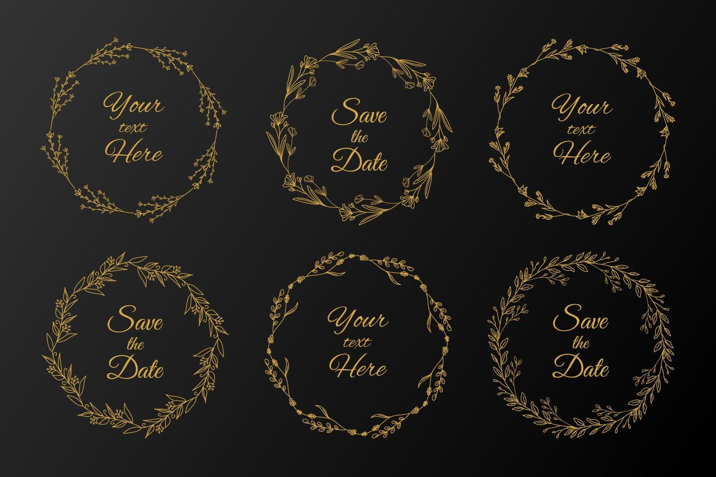 Elegant hand drawn floral round frame in gold color vector