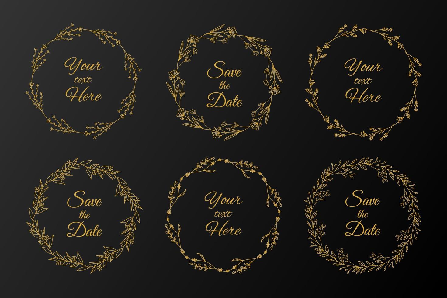 Elegant hand drawn floral round frame in gold color vector