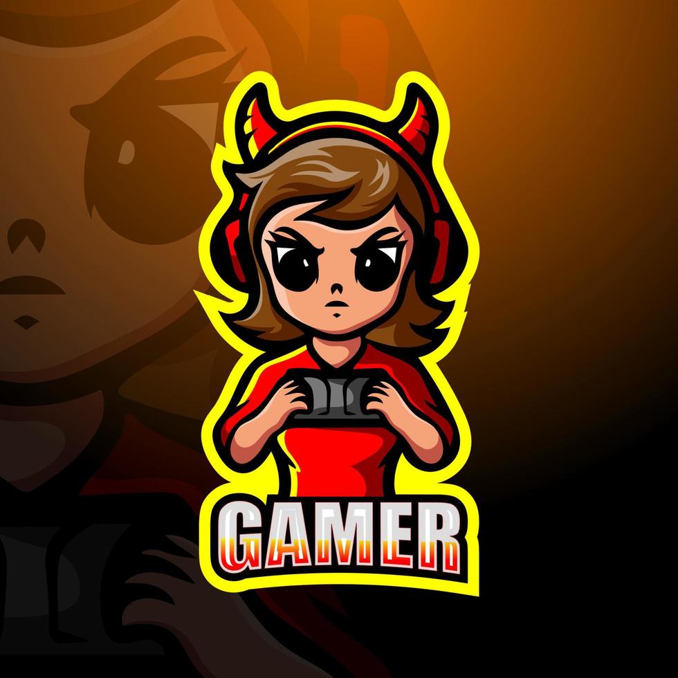 diseño de logotipo de esport de mascota de chica gamer vector