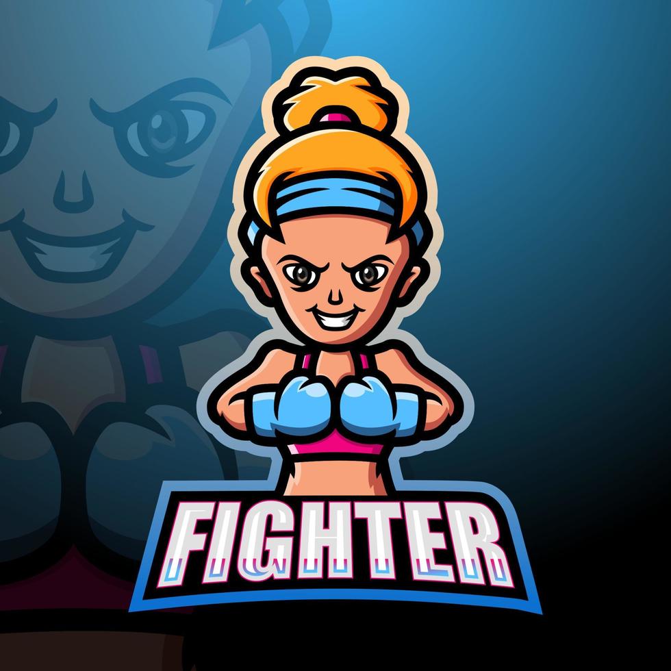 Fighter woman mascot esport logo design vector