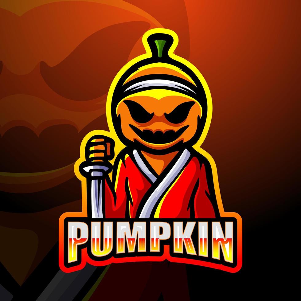 diseño de logotipo de esport de mascota de calabaza samurai vector