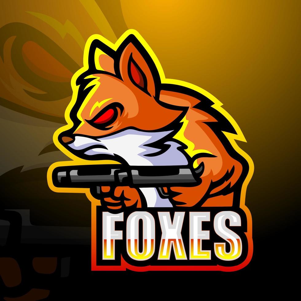 Fox gunner mascot esport logo design vector