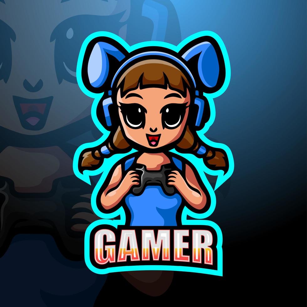 Gamer girl mascot esport logo design vector
