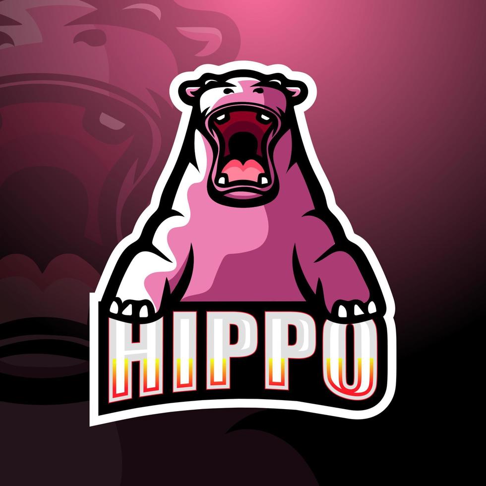 Strong hippo mascot esport logo design vector
