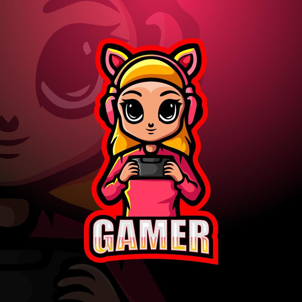 diseño de logotipo de esport de mascota de chica gamer vector