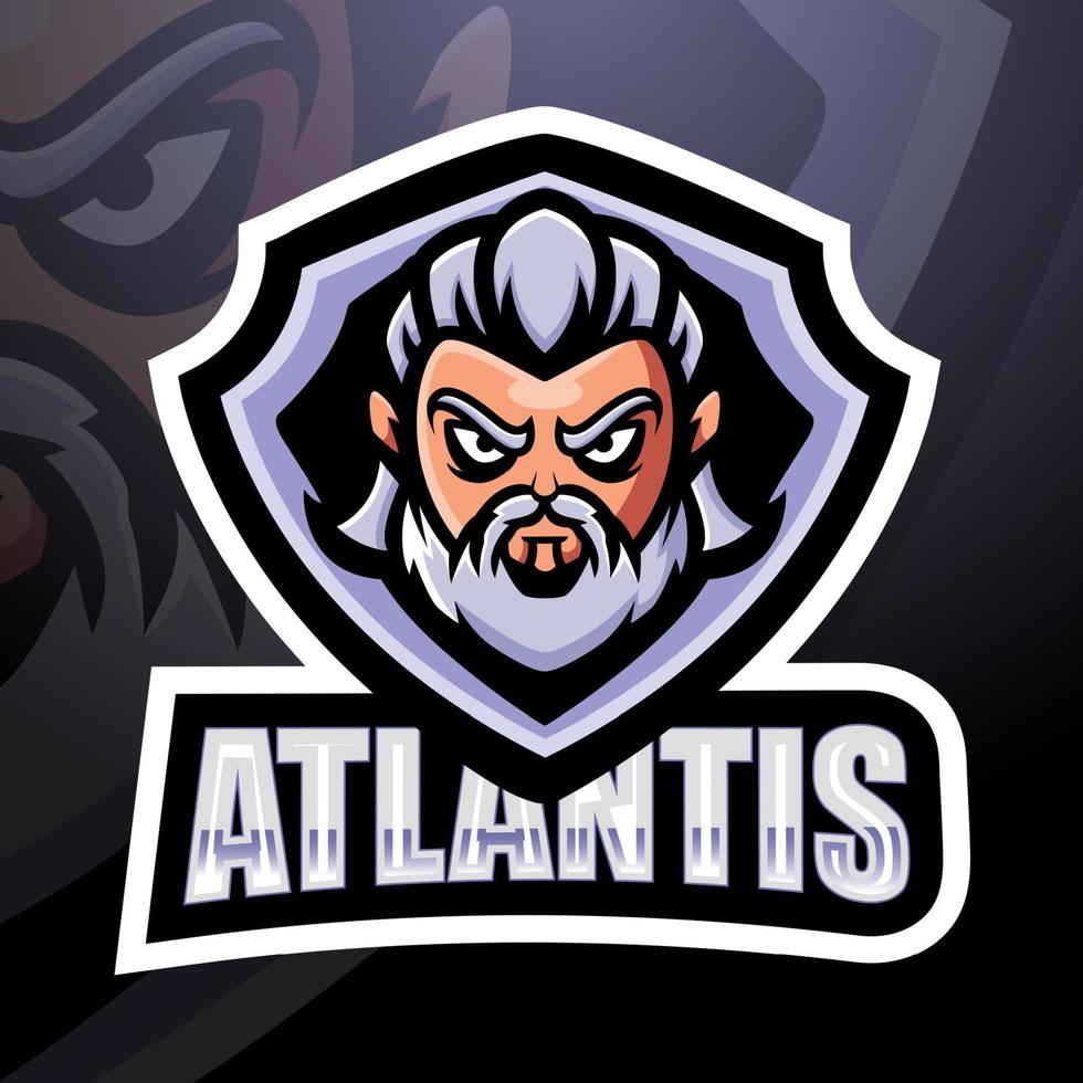 Atlantis head mascot esport logo design vector