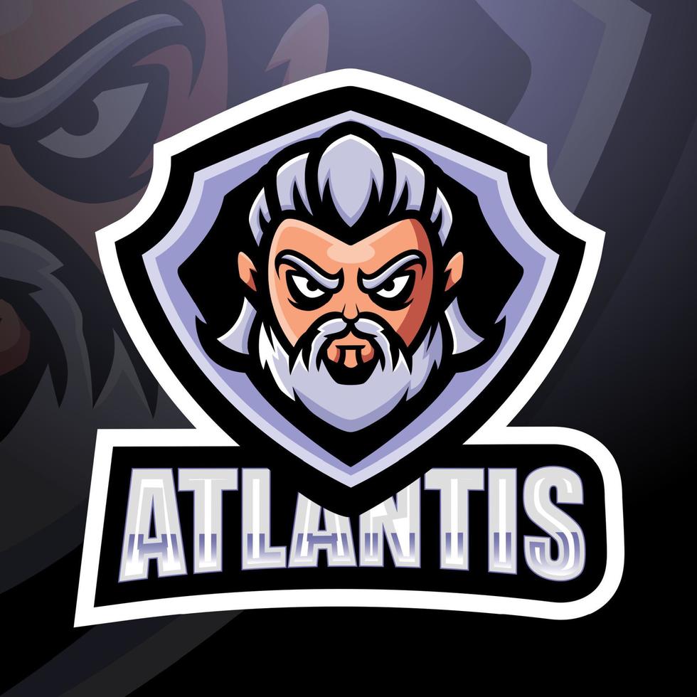 diseño del logotipo de esport de la mascota de la cabeza de atlantis vector