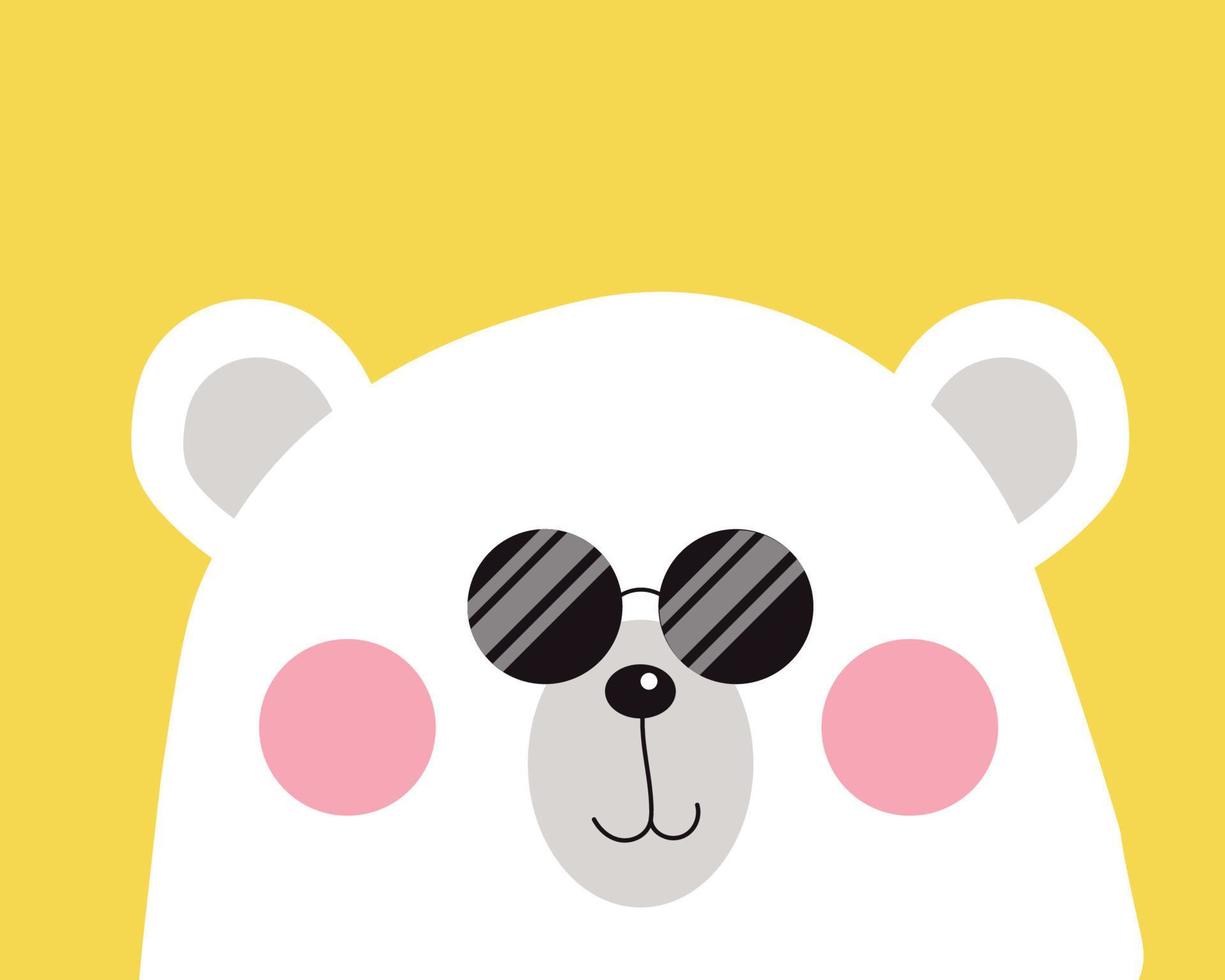 Kawaii white polar bear is looking to you with happy smile and sunglasses on face. vector