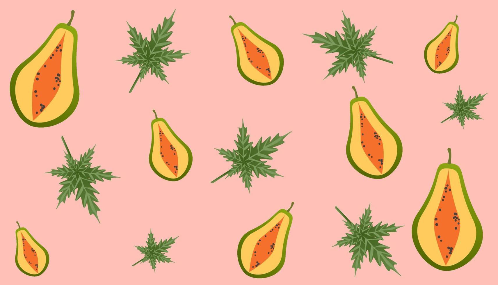 patrón de papaya de frutas tropicales en fondo rosa. vector