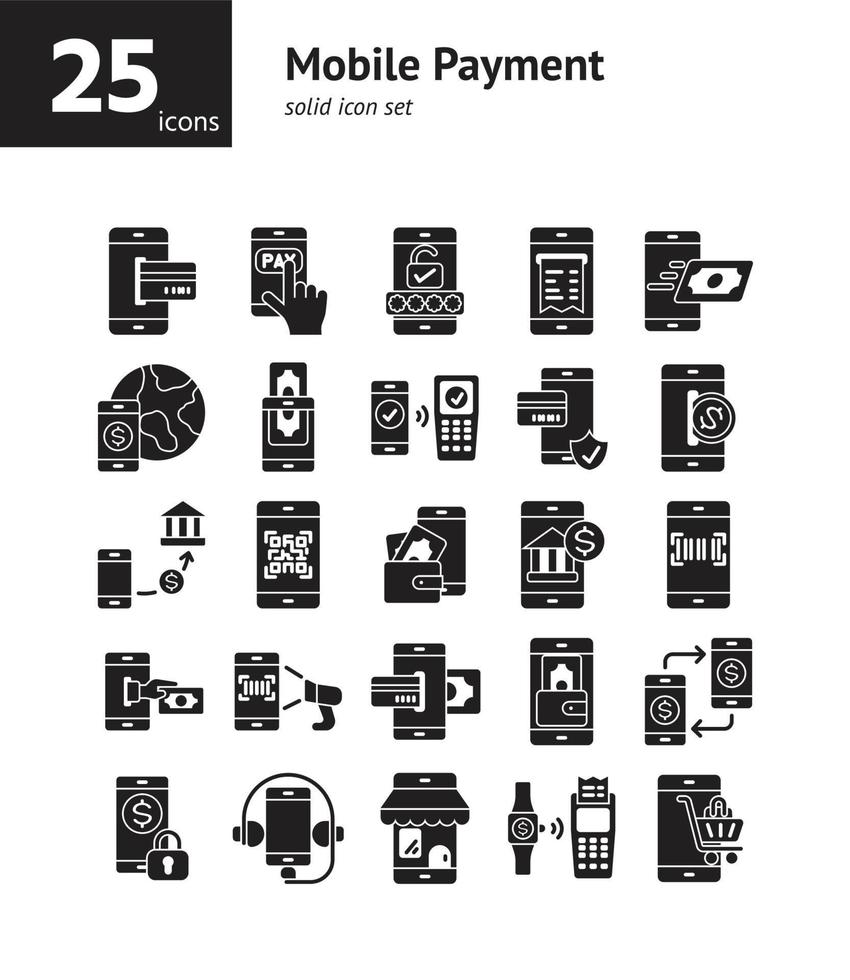 Mobile Payment solid icon set. vector