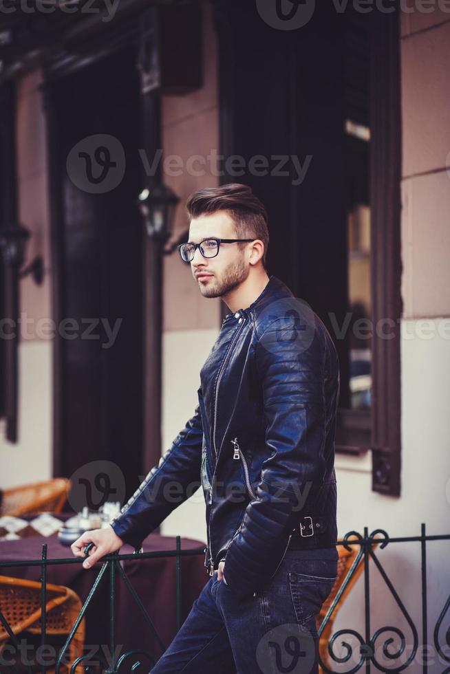man in leather jacket photo