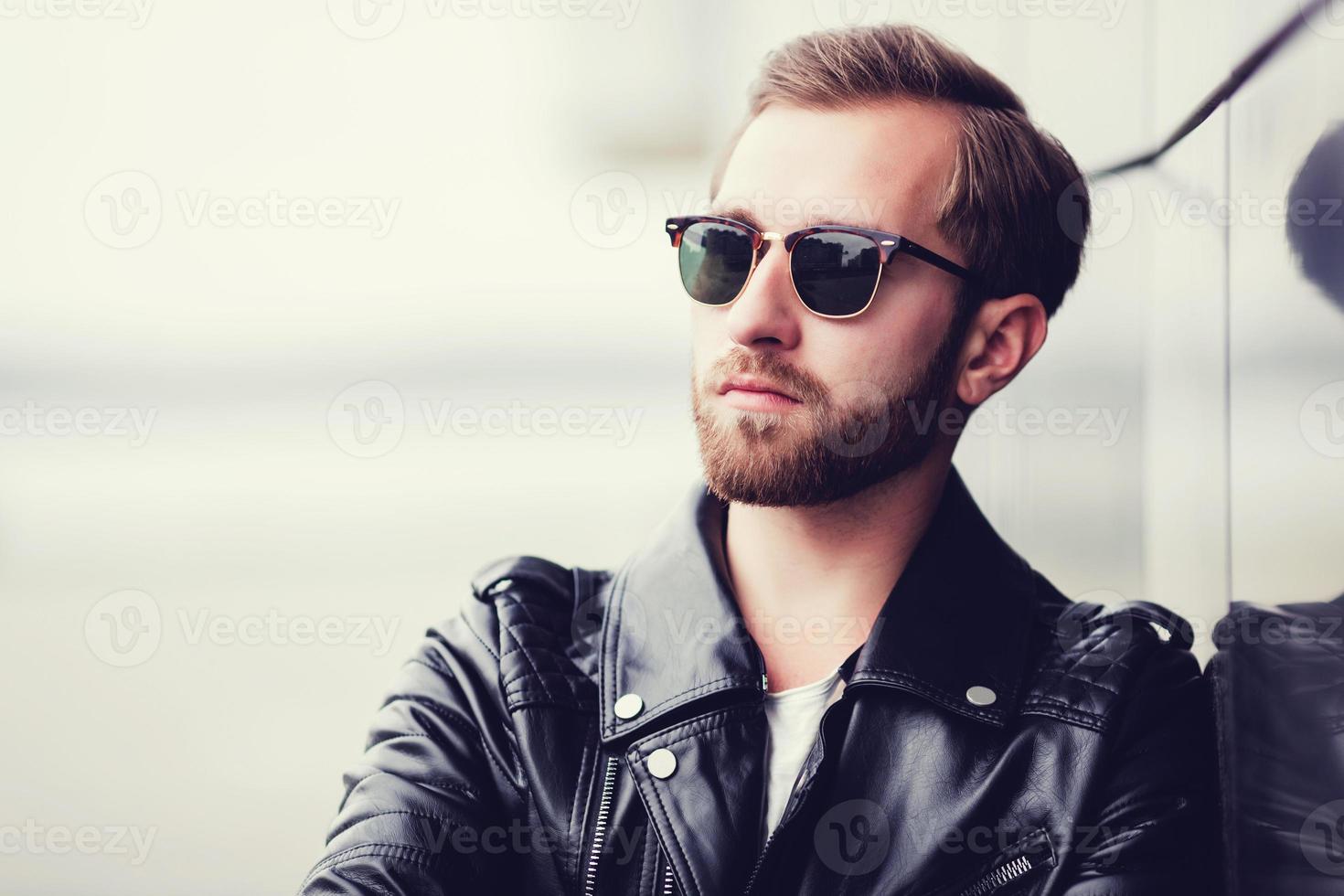 man dressed leather jacket photo