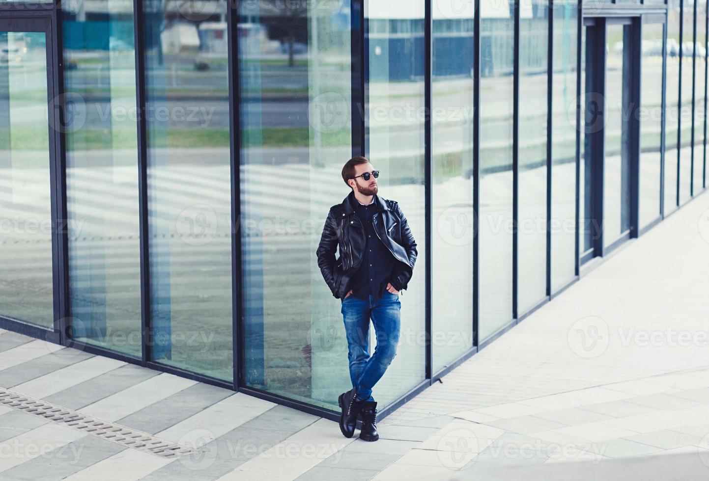 stylish man in leather jacket. photo