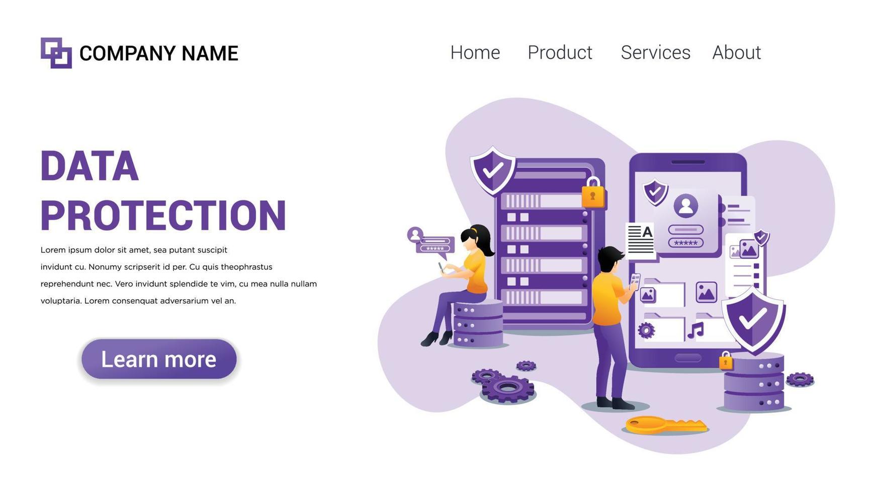 Data protection Illustration for Web, web interface, website, web graphic Template vector fully editable Design
