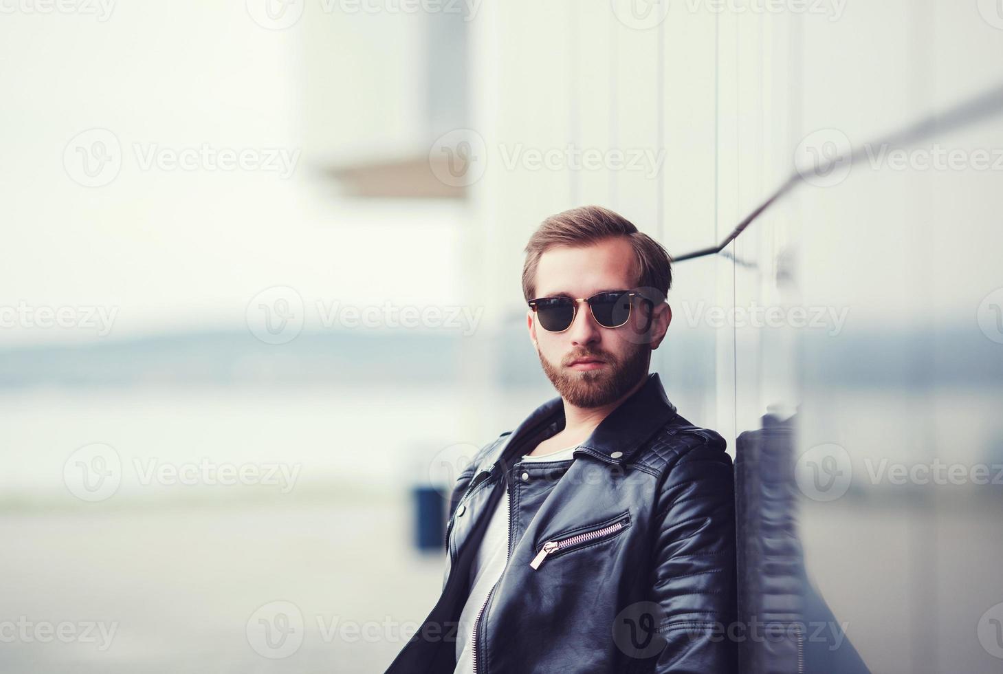 stylish man in leather jacket photo
