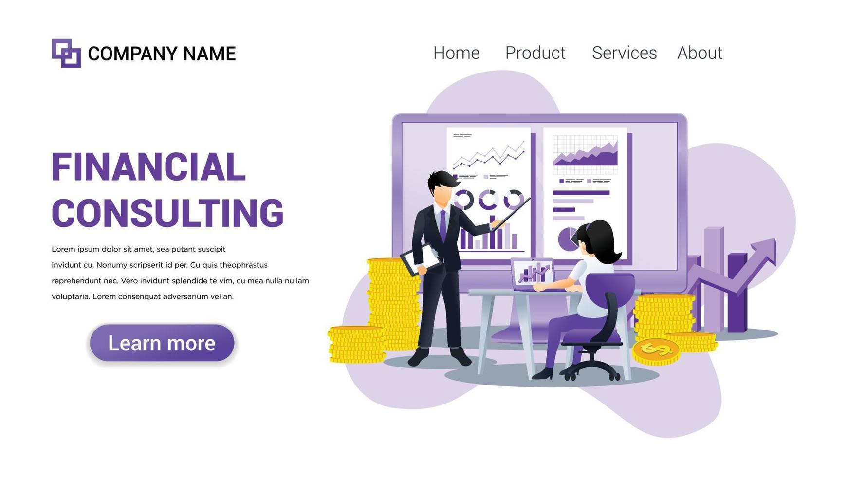 Financial consulting Illustration for Web, web interface, website, web graphic Template vector fully editable Design