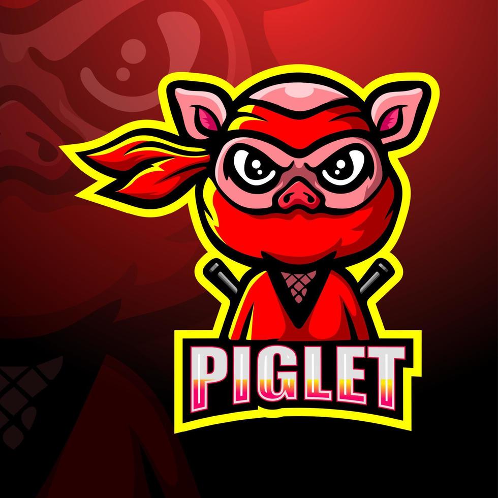 diseño de logotipo de esport de mascota de cochinillo ninja vector