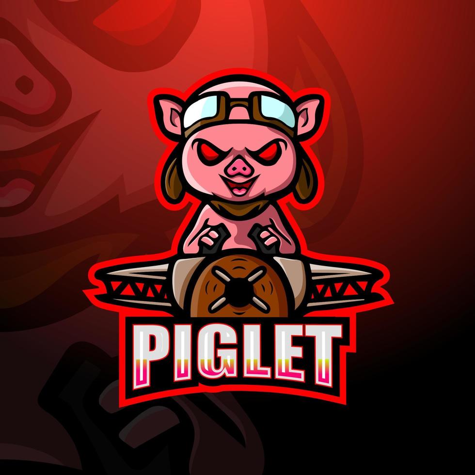 diseño de logotipo de esport de mascota piloto de lechones vector