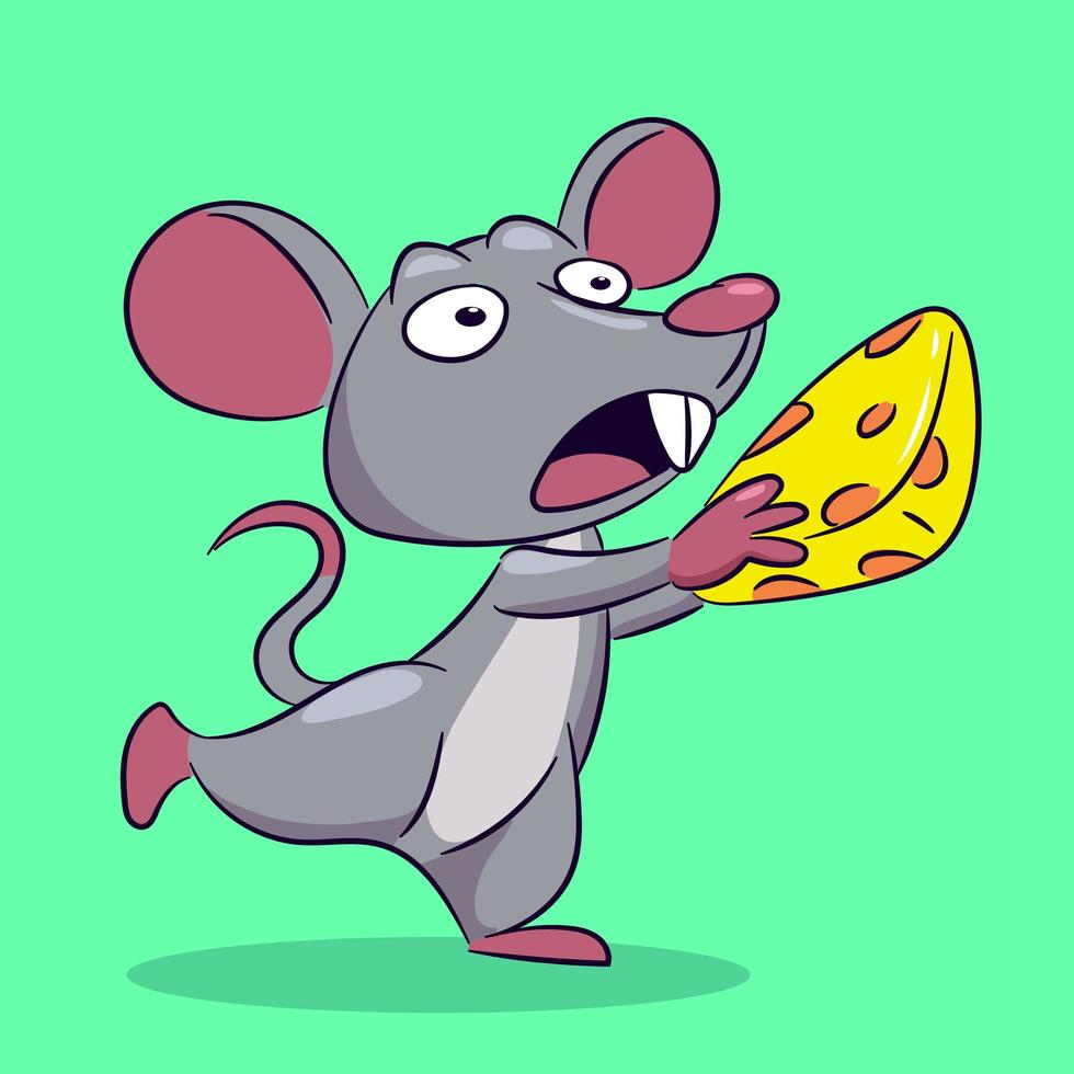 Lindo ratón con dibujo de dibujos animados de queso aislado vector