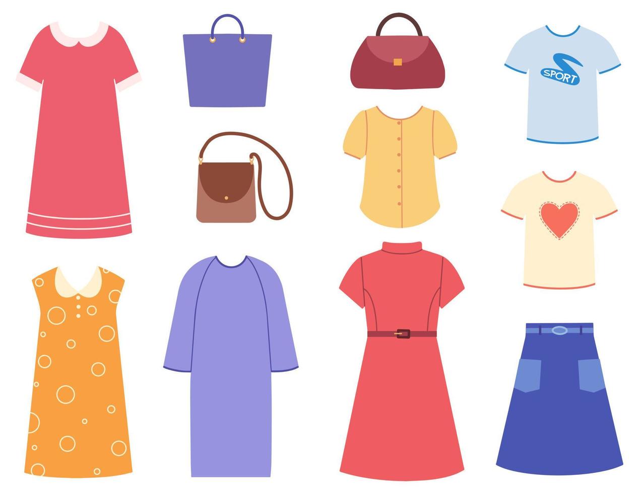 conjunto verano ropa y complementos de mujer. elementos para el diseño, embalaje vector