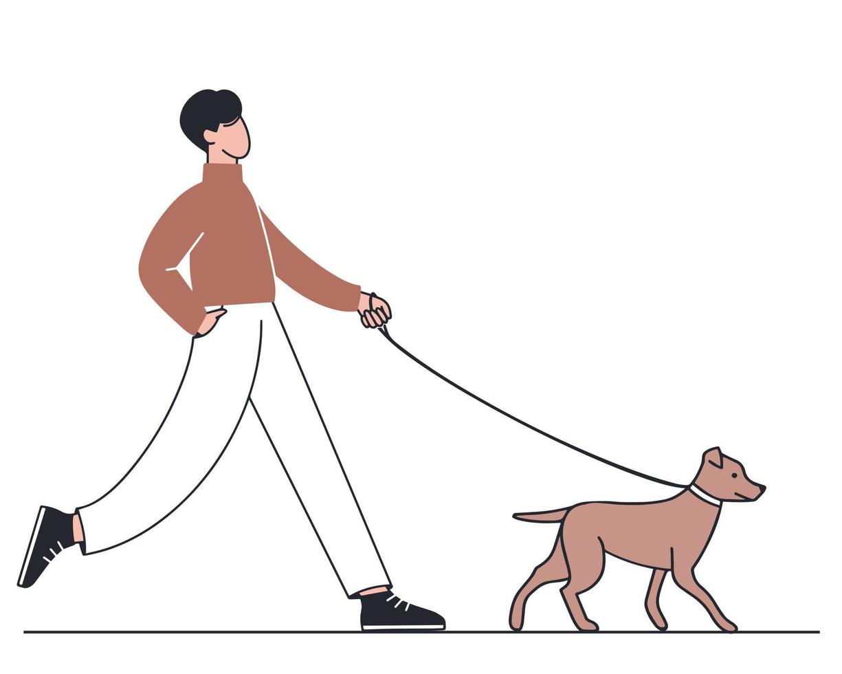 el hombre camina con su perro vector