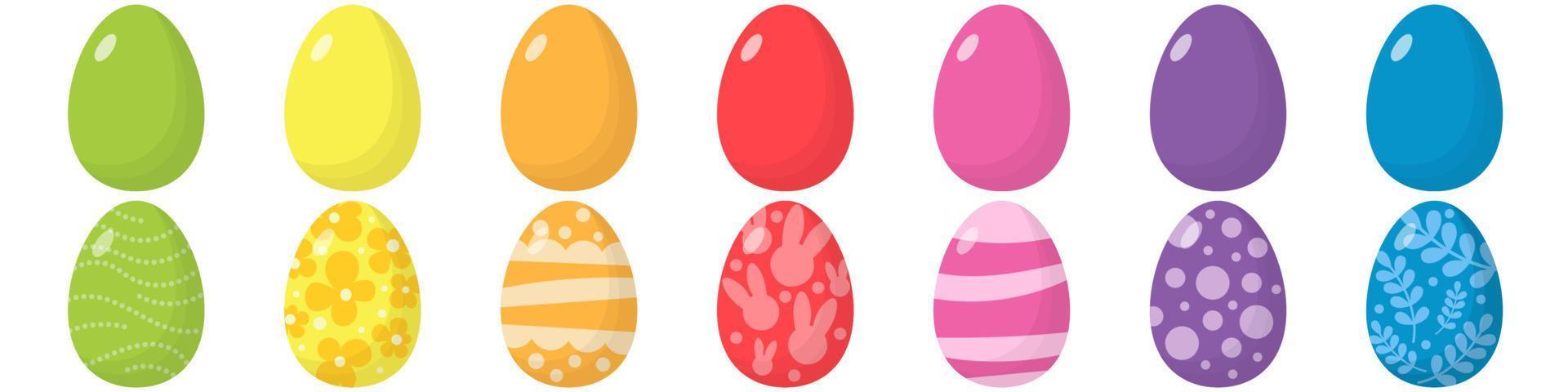 Set of Easter eggs. Traditional food for celebration. Ellipse shape pack of elements. Easter hunt decoration. Colorful group of Easter symbols. Isolated on white background. For promotion, printing. vector