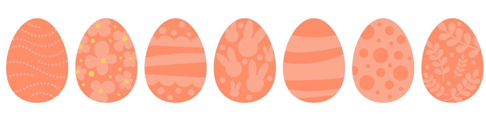 Set of Easter eggs. Traditional food for celebration. Ellipse shape pack of elements. Easter hunt decoration. Colorful group of Easter symbols. Isolated on white background. For promotion, printing. vector