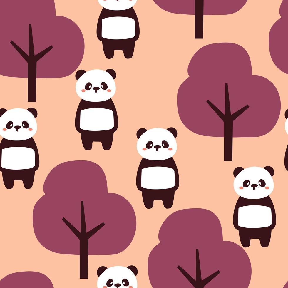 panda de dibujos animados de dibujo a mano de patrones sin fisuras. para papel pintado infantil, estampado de tela, textil, papel de regalo vector