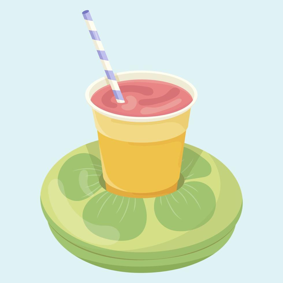 Kiwi Shaped Inflatable Mattress icon with cocktail for pool party, beach holiday and hotel vacation. Vector illustration