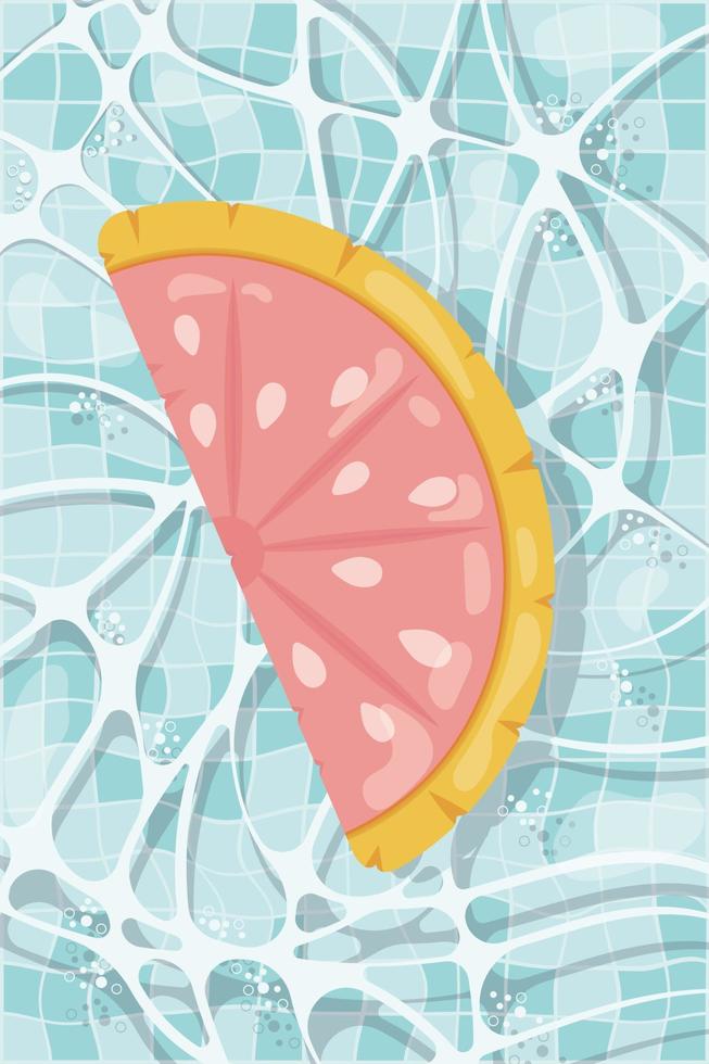 Inflatable mattress in the shape of a grapefruit in the pool, pool party, beach vacation, hotel vacation with inflatable toys vector