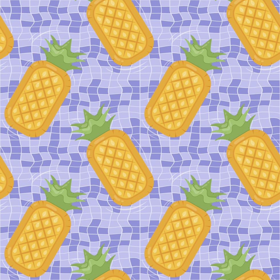 Seamless pattern with pineapple shaped inflatable mattresses for pool party, fabric background and banner vector