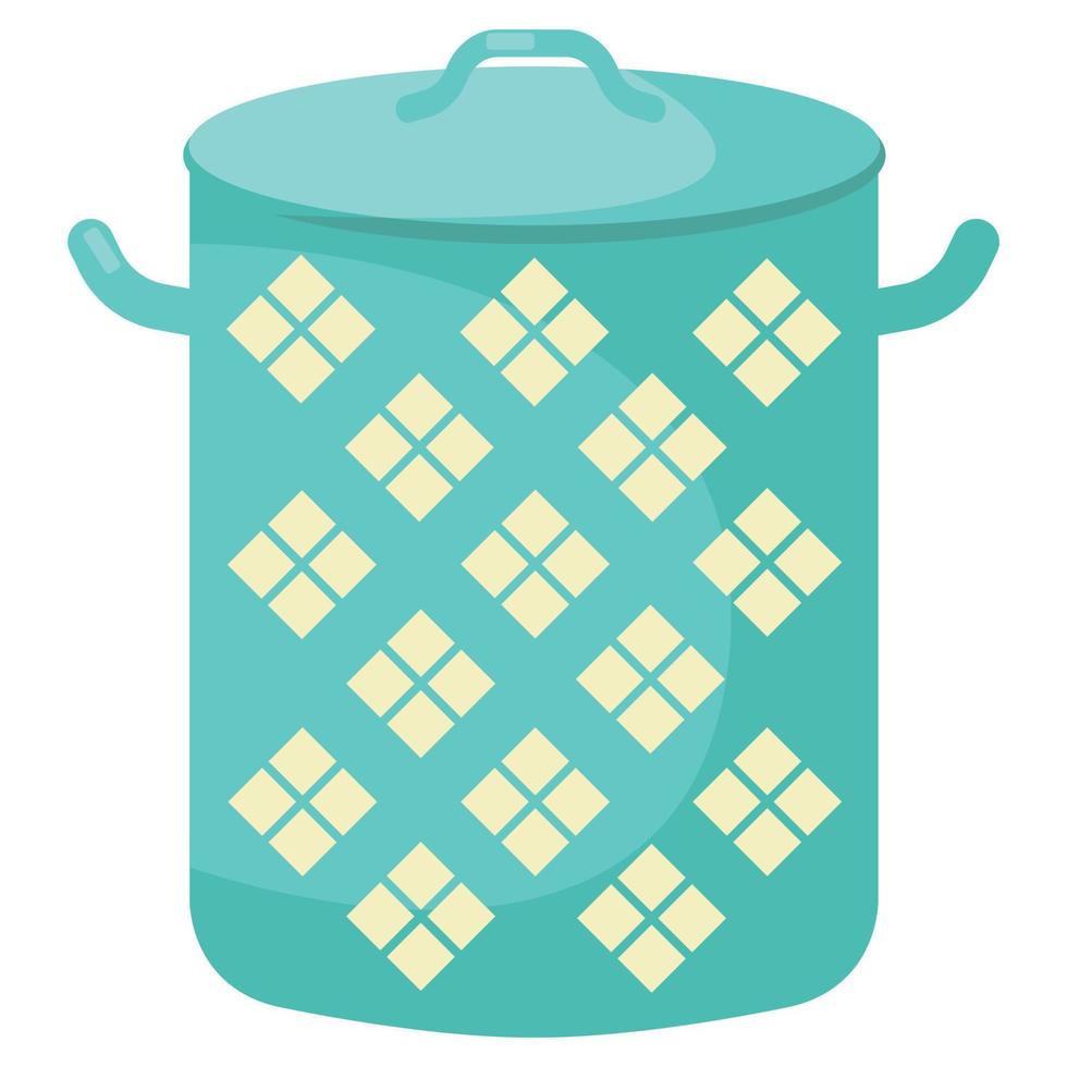 Cartoon cooking pot. Blue saucepan. Kitchen colorful appliance. Flat vector illustration on a white background.