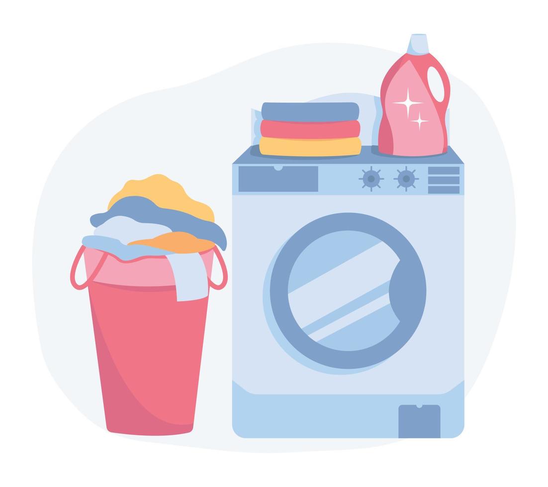 Washing machine with laundry basket. Washer with dirty clothes. Flat vector illustration on a white background.