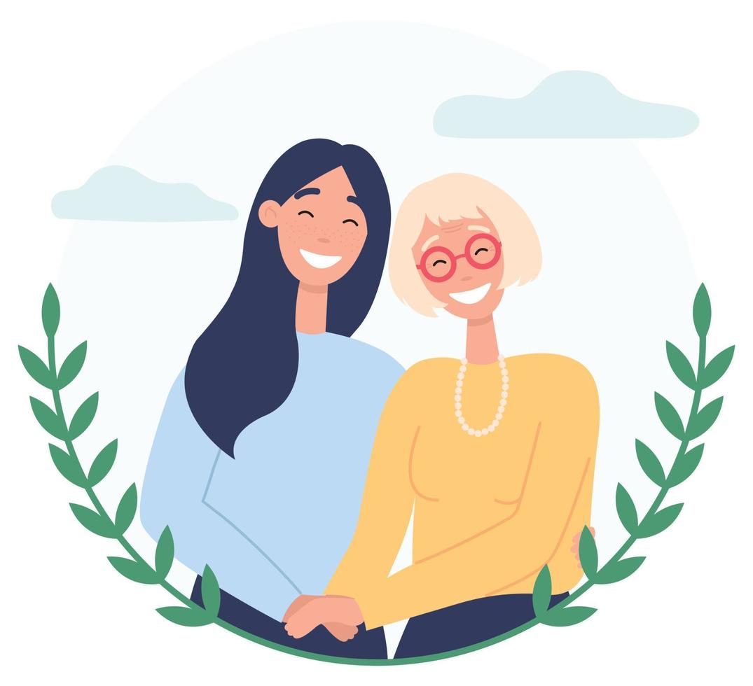 Happy Mothers Day. Mother and daughter hugging. Happy Parents Day. Flat vector illustration on a white background.