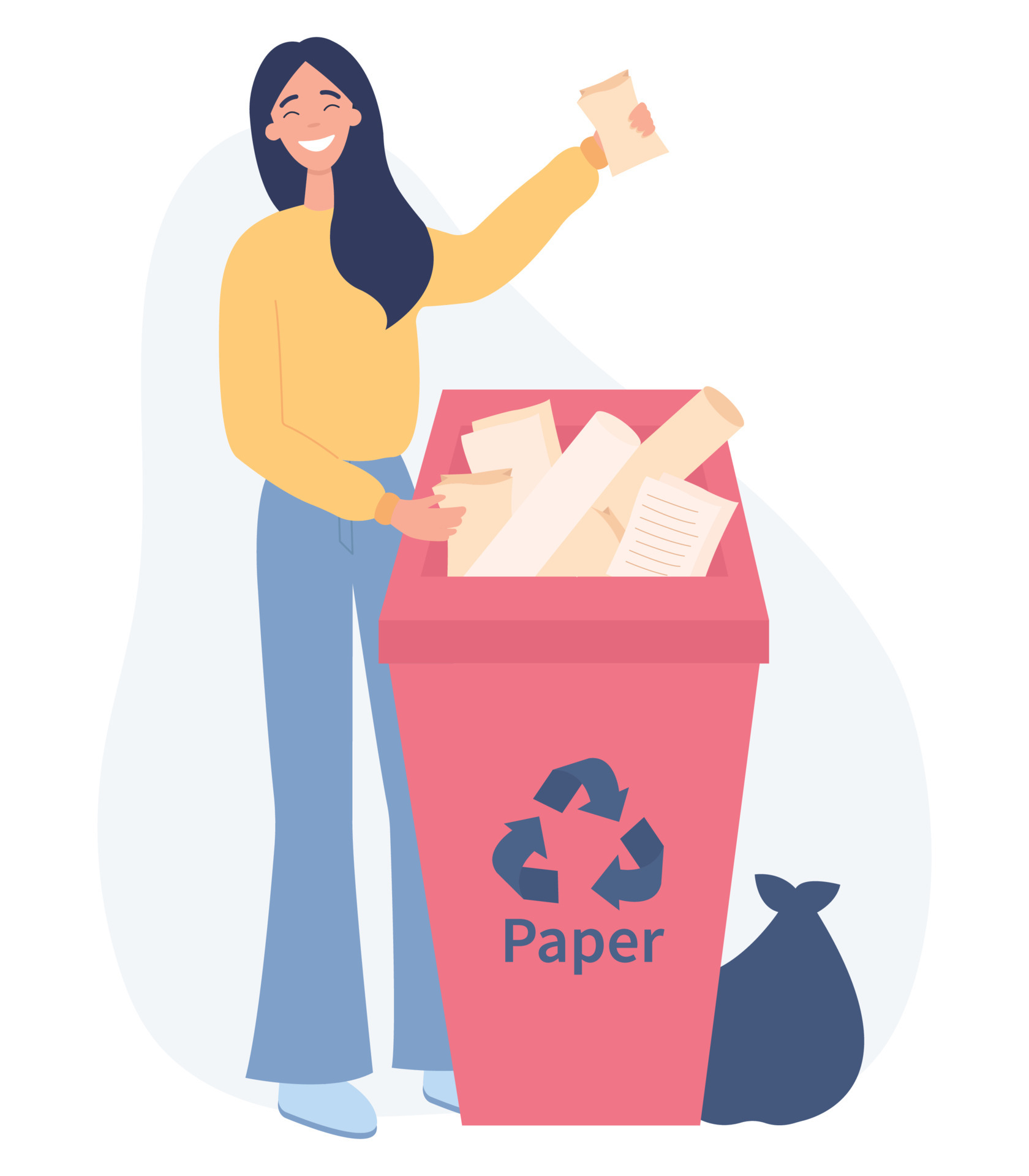 Responsible women standing near dustbin with paper. Girl sorting garbage for recycling. Environment and ecology concept. Flat vector illustration on a white background. 5912024 Vector Art at Vecteezy Responsible women standing near dustbin with paper. Girl sorting garbage for recycling. Environment and ecology concept. Flat vector illustration on a white background. 5912024 Vector Art at Vecteezy