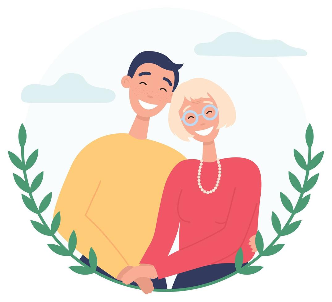 Happy Mothers Day. Mother and son hugging. Happy Parents Day. Flat vector illustration on a white background.