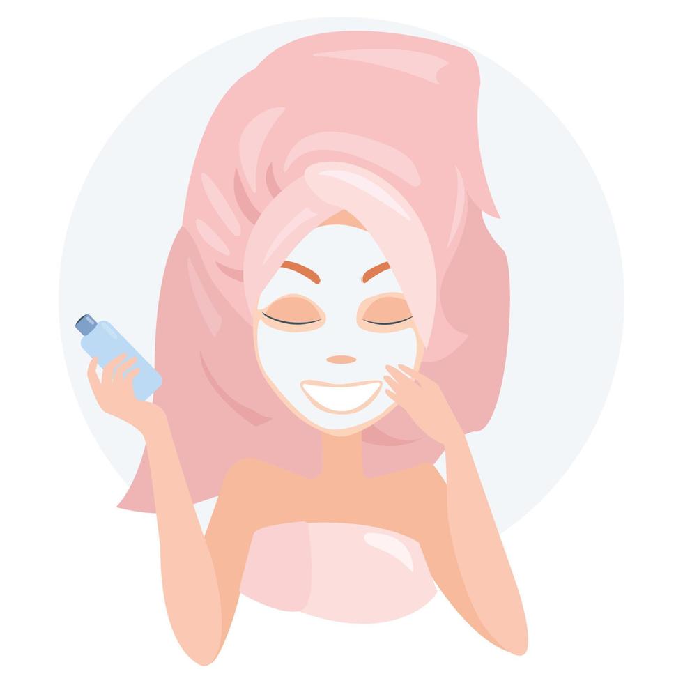 chica con máscara facial. mascarilla hidratante Cuidando de ti mismo. ilustración vectorial sobre un fondo blanco. vector